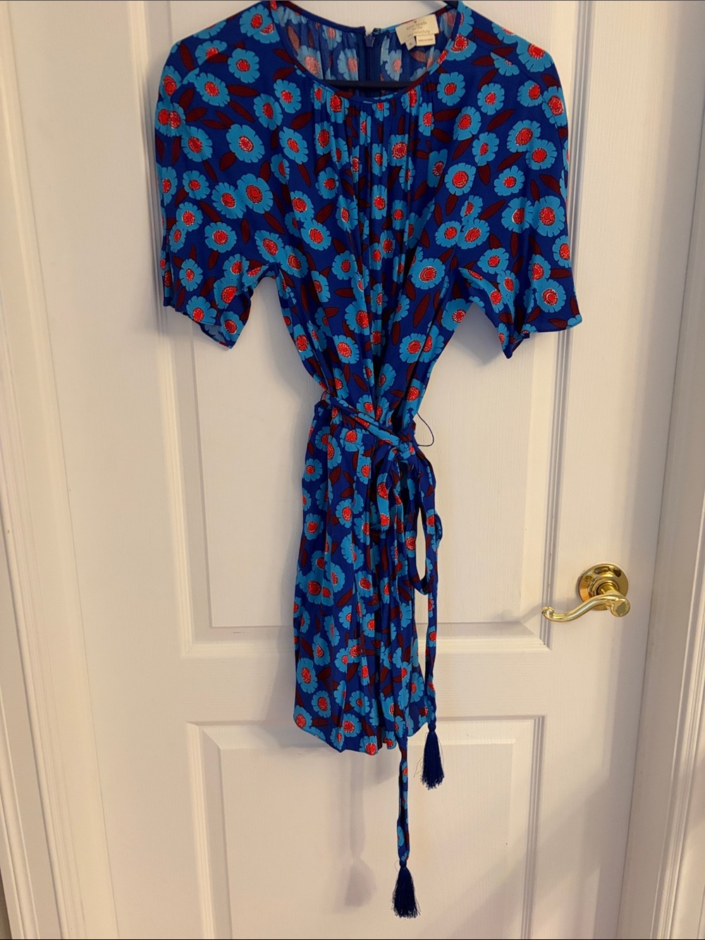 Kate Spade Women’s Blue Floral Tie-Waist One-Piece Short Suit Romper.